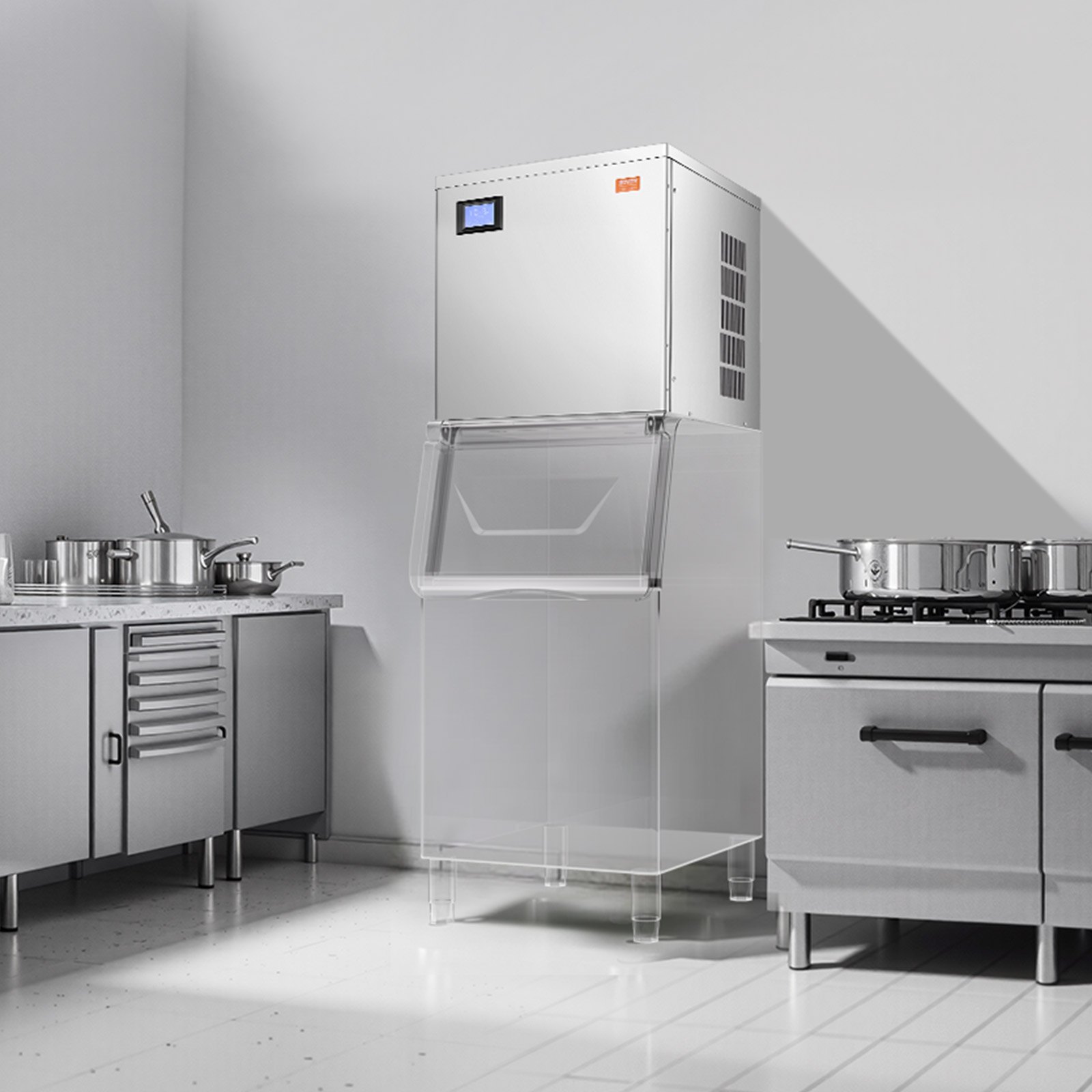 Máquina de hielo comercial VEVOR de 203 kg/día, máquina de hielo industrial de acero inoxidable de 56 cm, autolimpiable y programada, máquina modular para hacer cubitos de hielo en restaurantes y hoteles (solo cabezal)