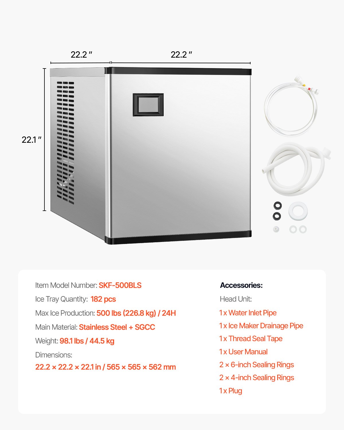 VEVOR Commercial Ice Maker 500 lbs/24 h Self-Cleaning Ice Machine - Head Only