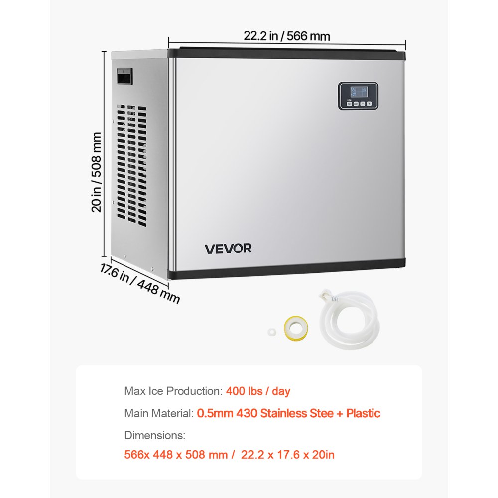 VEVOR Commercial Ice Maker Machine - Head, 181.4 kg/Day Stainless Steel Ice Machine with Self-Cleaning, Scheduled Ice-Making, Adjustable Thickness, Ideal for Restaurant Bar Cafe Hotel - Head Only