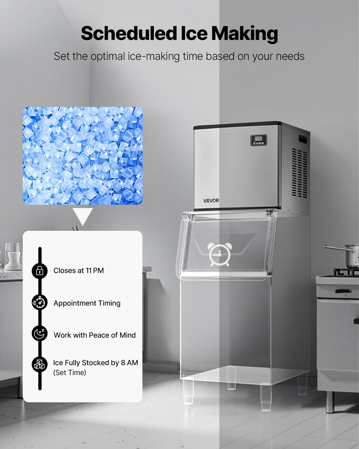 VEVOR Commercial Ice Maker Machine - Head, 181.4 kg/Day Stainless Steel Ice Machine with Self-Cleaning, Scheduled Ice-Making, Adjustable Thickness, Ideal for Restaurant Bar Cafe Hotel - Head Only