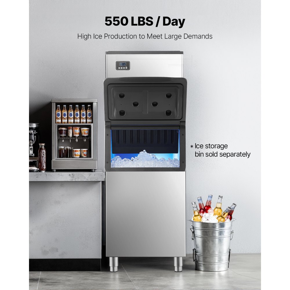 Máquina de hielo comercial VEVOR - Cabezal, 259 kg/día, de acero inoxidable, con autolimpieza, producción programada de hielo y grosor ajustable, ideal para restaurantes, bares, cafeterías y hoteles (solo cabezal)