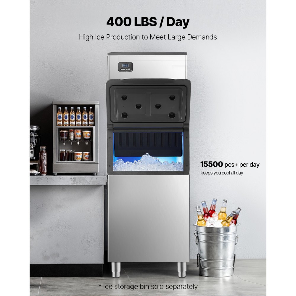 Máquina para fabricar hielo comercial VEVOR - Cabezal, 181 kg/día, de acero inoxidable, con autolimpieza, producción programada de hielo y grosor ajustable, ideal para restaurantes, bares, cafeterías y hoteles (solo cabezal)