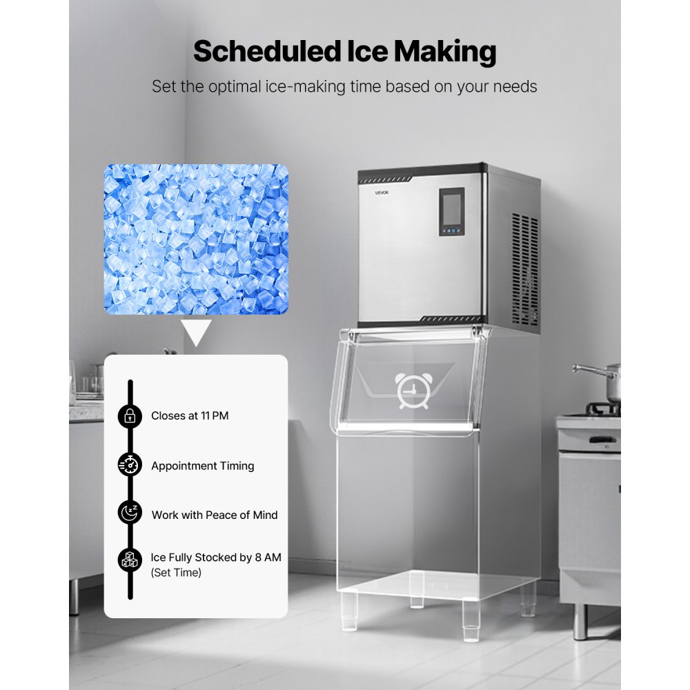 VEVOR Commercial Ice Maker Machine - Head, 300 Lbs/Day Stainless Steel Ice Machine with Scheduled Ice-Making, Self-Cleaning, Adjustable Thickness, Ideal for Restaurant Bar Cafe Hotel - Head Only