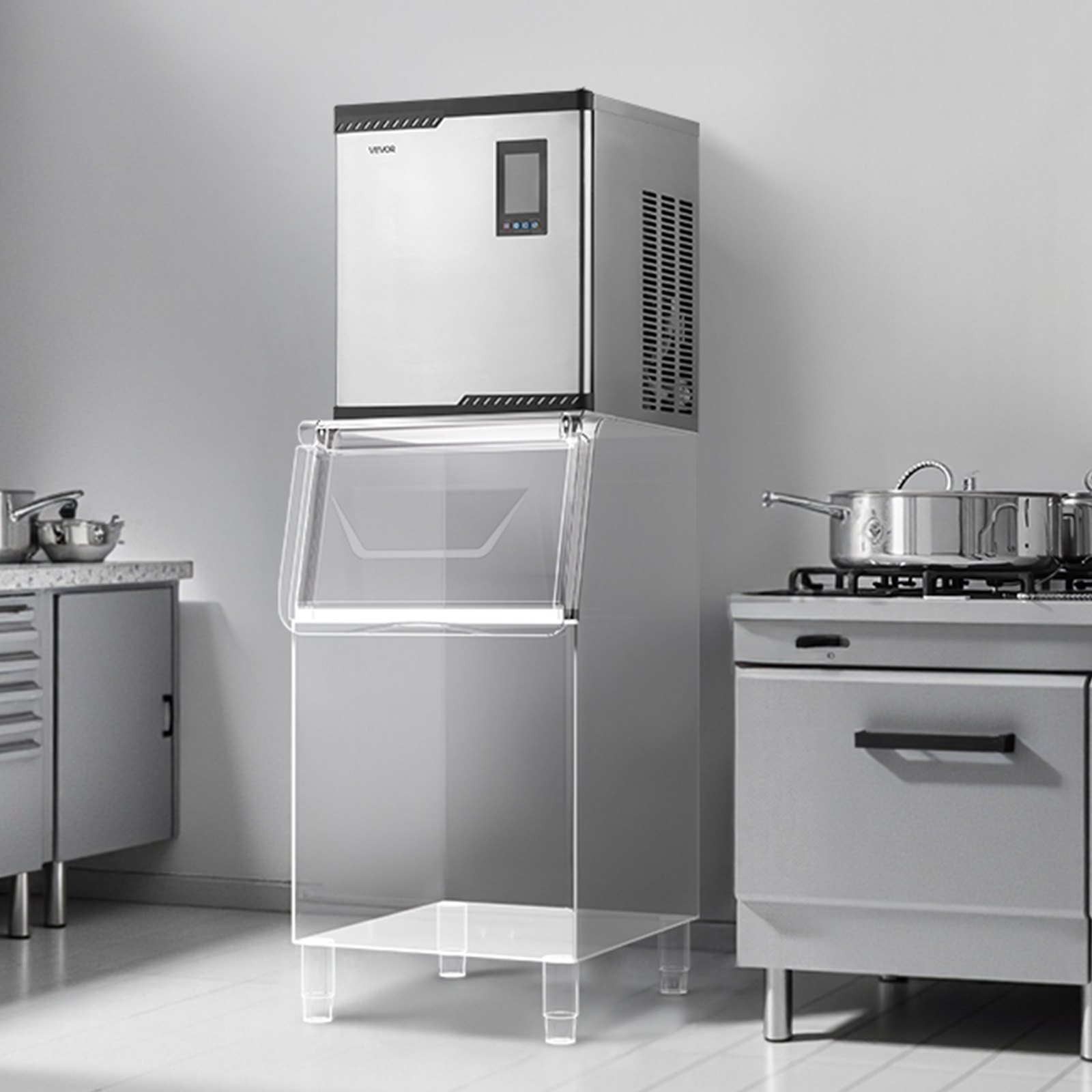 VEVOR Commercial Ice Maker Machine - Head, 300 Lbs/Day Stainless Steel Ice Machine with Scheduled Ice-Making, Self-Cleaning, Adjustable Thickness, Ideal for Restaurant Bar Cafe Hotel - Head Only