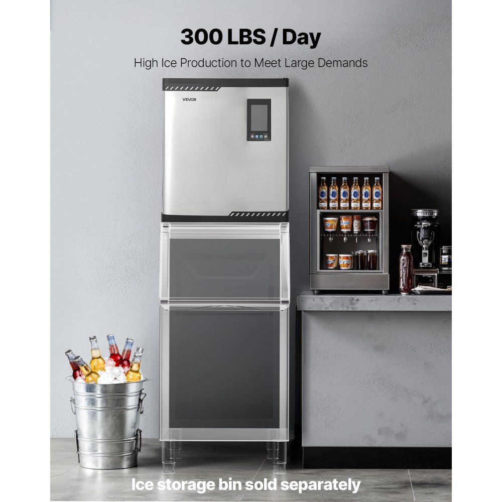 VEVOR Commercial Ice Maker Machine - Head, 136 kg/Day Stainless Steel Ice Machine with Scheduled Ice-Making, Self-Cleaning, Adjustable Thickness, Ideal for Restaurant Bar Cafe Hotel - Head Only