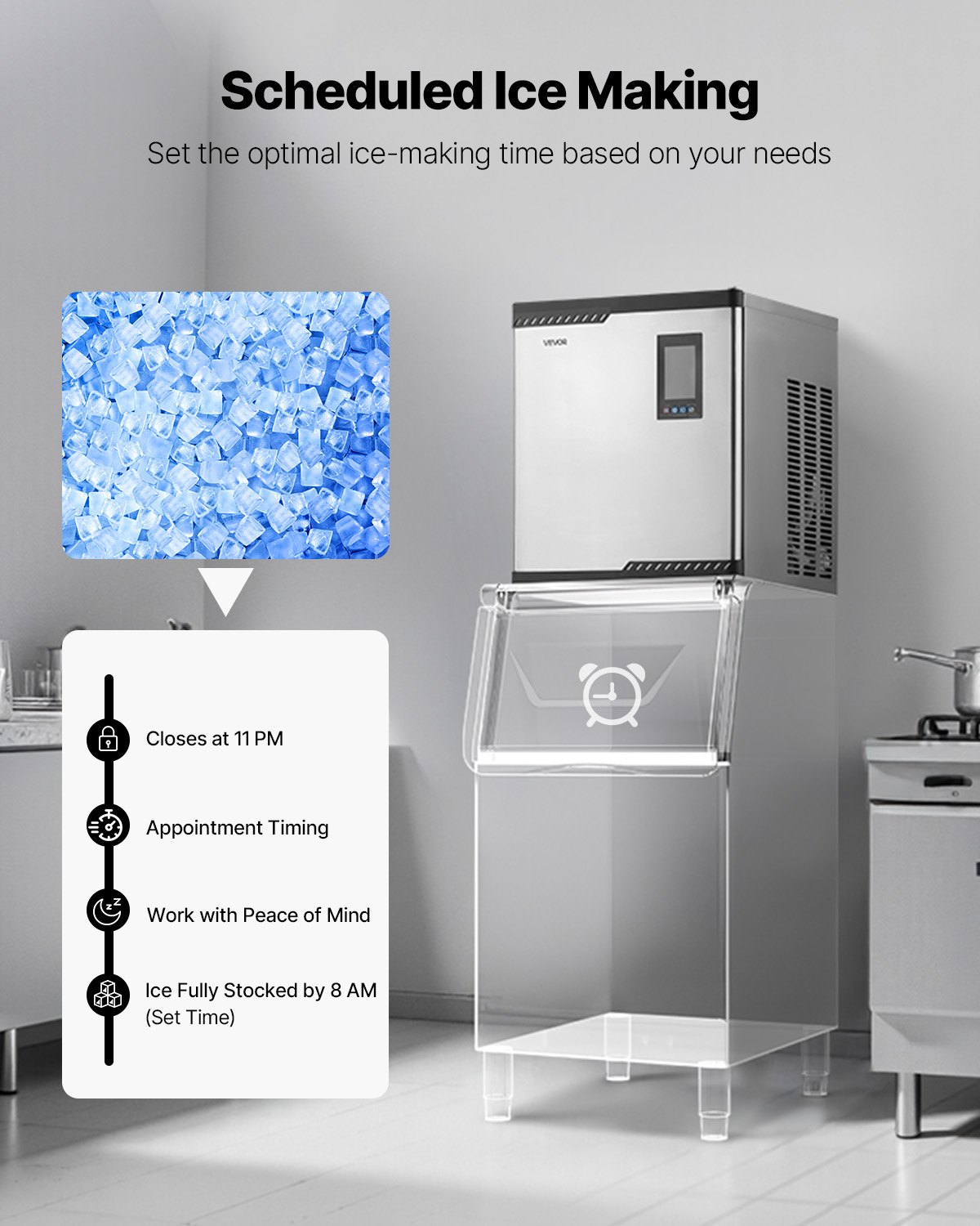 VEVOR Commercial Ice Maker Machine - Head, 136 kg/Day Stainless Steel Ice Machine with Scheduled Ice-Making, Self-Cleaning, Adjustable Thickness, Ideal for Restaurant Bar Cafe Hotel - Head Only