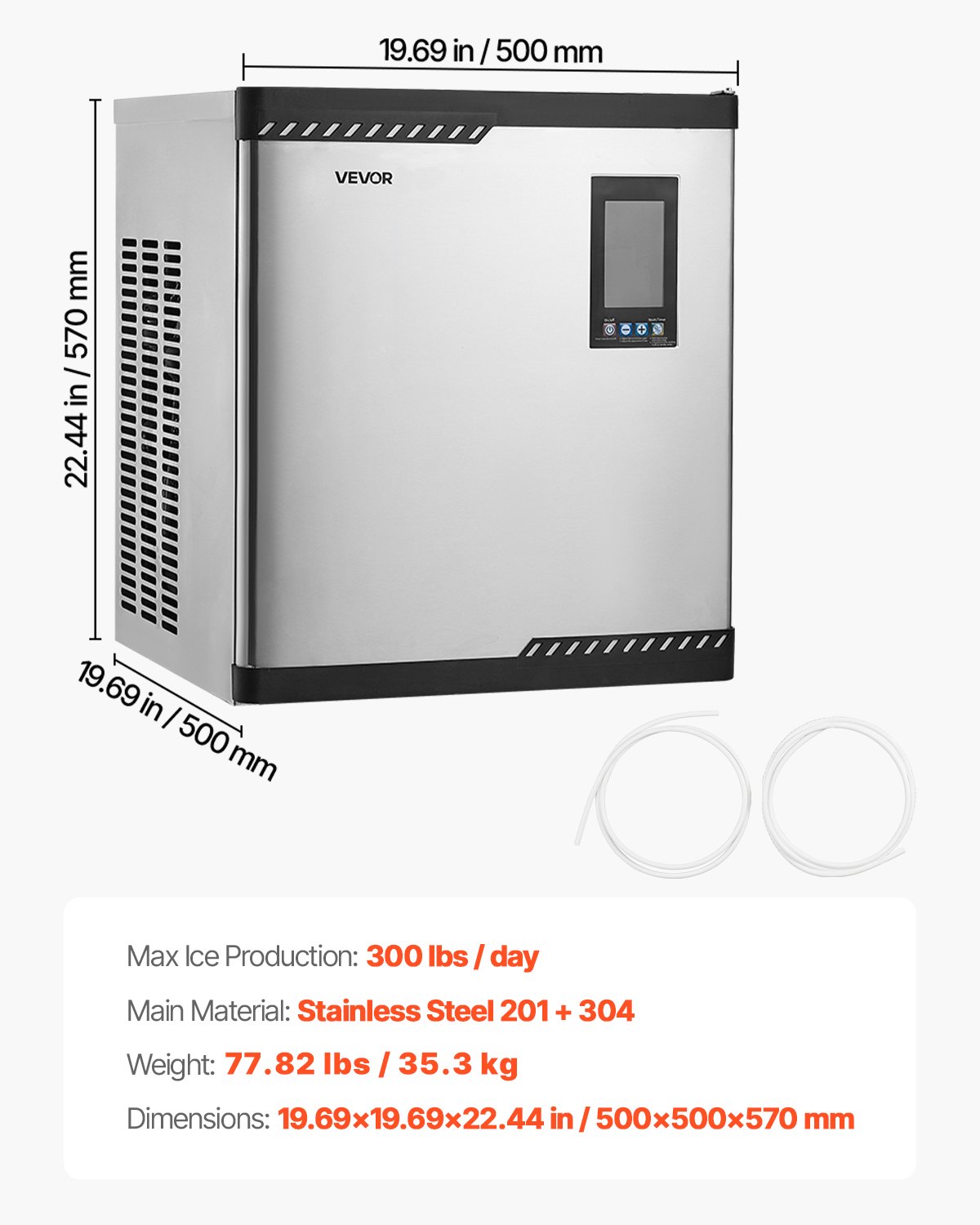 VEVOR Commercial Ice Maker Machine - Head, 136 kg/Day Stainless Steel Ice Machine with Scheduled Ice-Making, Self-Cleaning, Adjustable Thickness, Ideal for Restaurant Bar Cafe Hotel - Head Only
