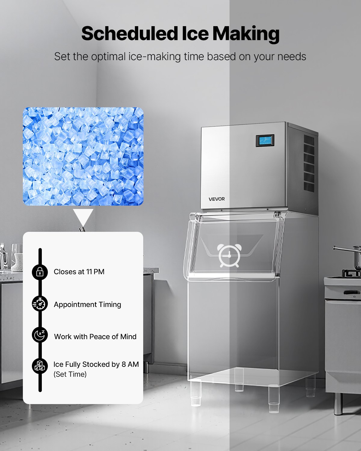 VEVOR Commercial Ice Maker Machine - Head, 163 KG/Day Stainless Steel Ice Machine with Self-Cleaning, 156 PCS Ice Tray, Adjustable Thickness, Ideal for Restaurant Bar Cafe Hotel - Head Only