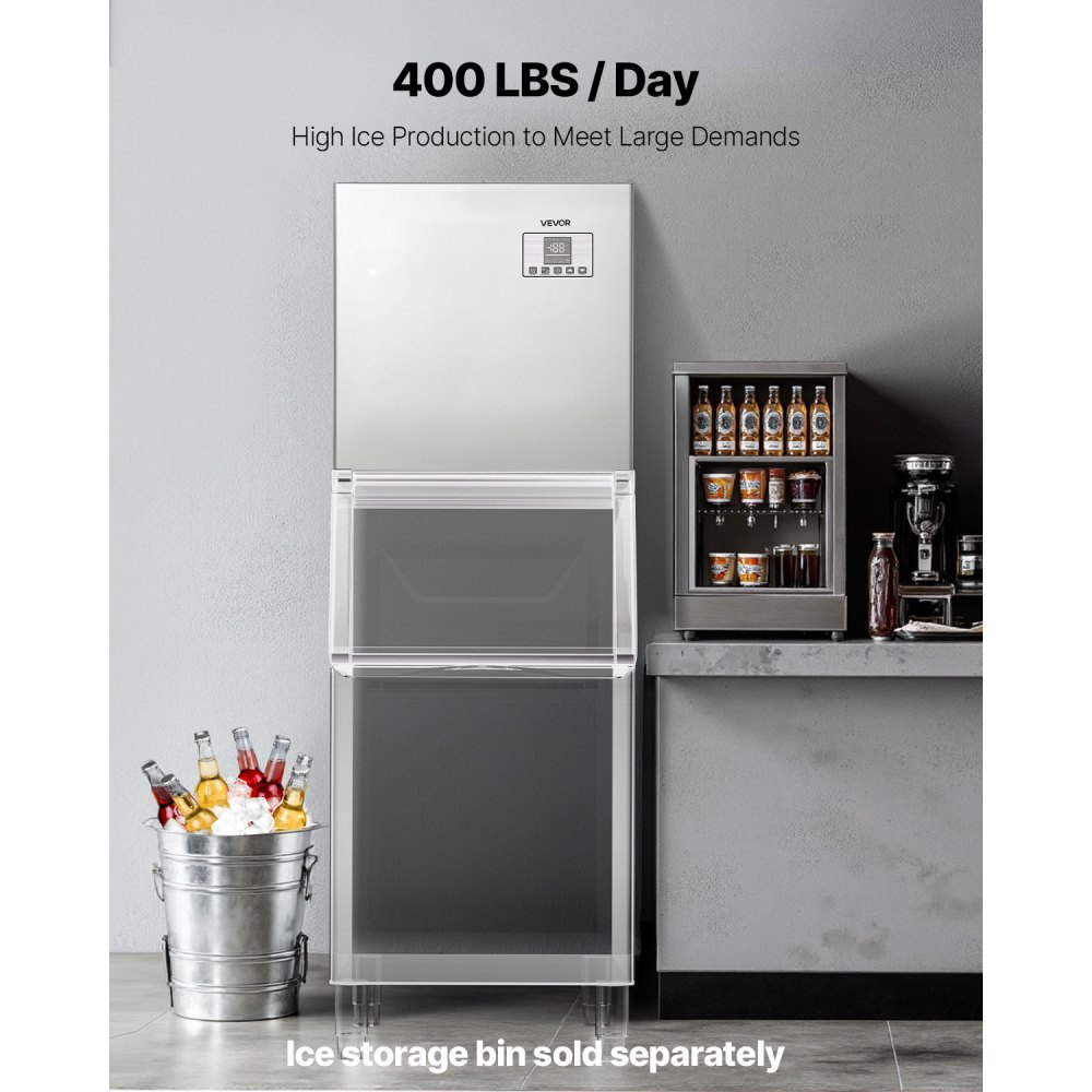 VEVOR Commercial Ice Maker Machine - Head, 400 Lbs/Day Stainless Steel Ice Machine with Scheduled Ice-Making, Self-Cleaning, Adjustable Thickness, Ideal for Restaurant Bar Cafe Hotel - Head Only