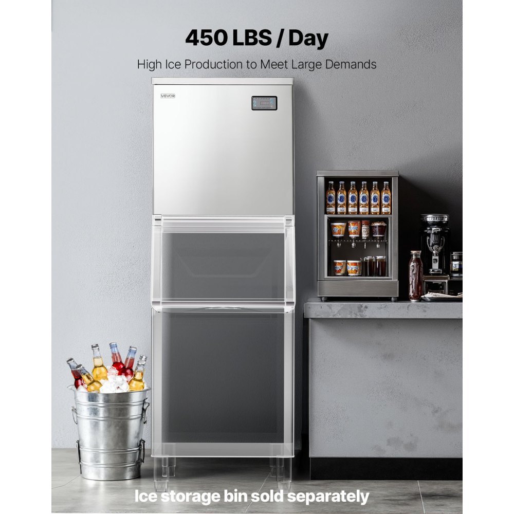 VEVOR Commercial Ice Maker Machine - Head, 450 Lbs/Day Stainless Steel Ice Machine with Scheduled Ice-Making, Self-Cleaning, Adjustable Thickness, Ideal for Restaurant Bar Cafe Hotel - Head Only
