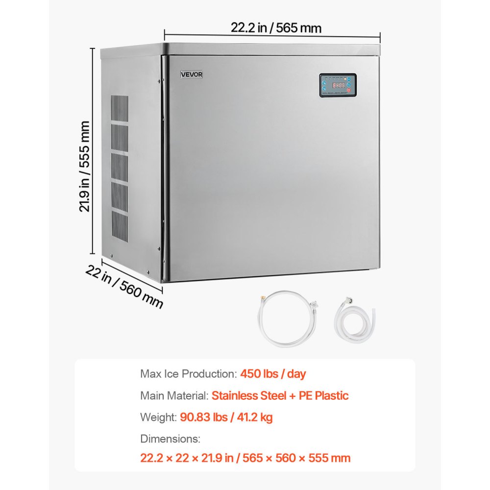 VEVOR Commercial Ice Maker Machine - Head, 450 Lbs/Day Stainless Steel Ice Machine with Scheduled Ice-Making, Self-Cleaning, Adjustable Thickness, Ideal for Restaurant Bar Cafe Hotel - Head Only