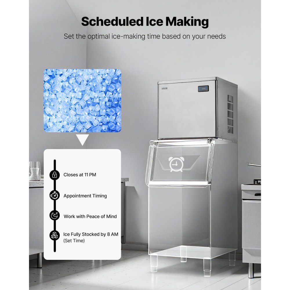 VEVOR Commercial Ice Maker Machine - Head, 204 kg/Day Stainless Steel Ice Machine with Scheduled Ice-Making, Self-Cleaning, Adjustable Thickness, Ideal for Restaurant Bar Cafe Hotel - Head Only