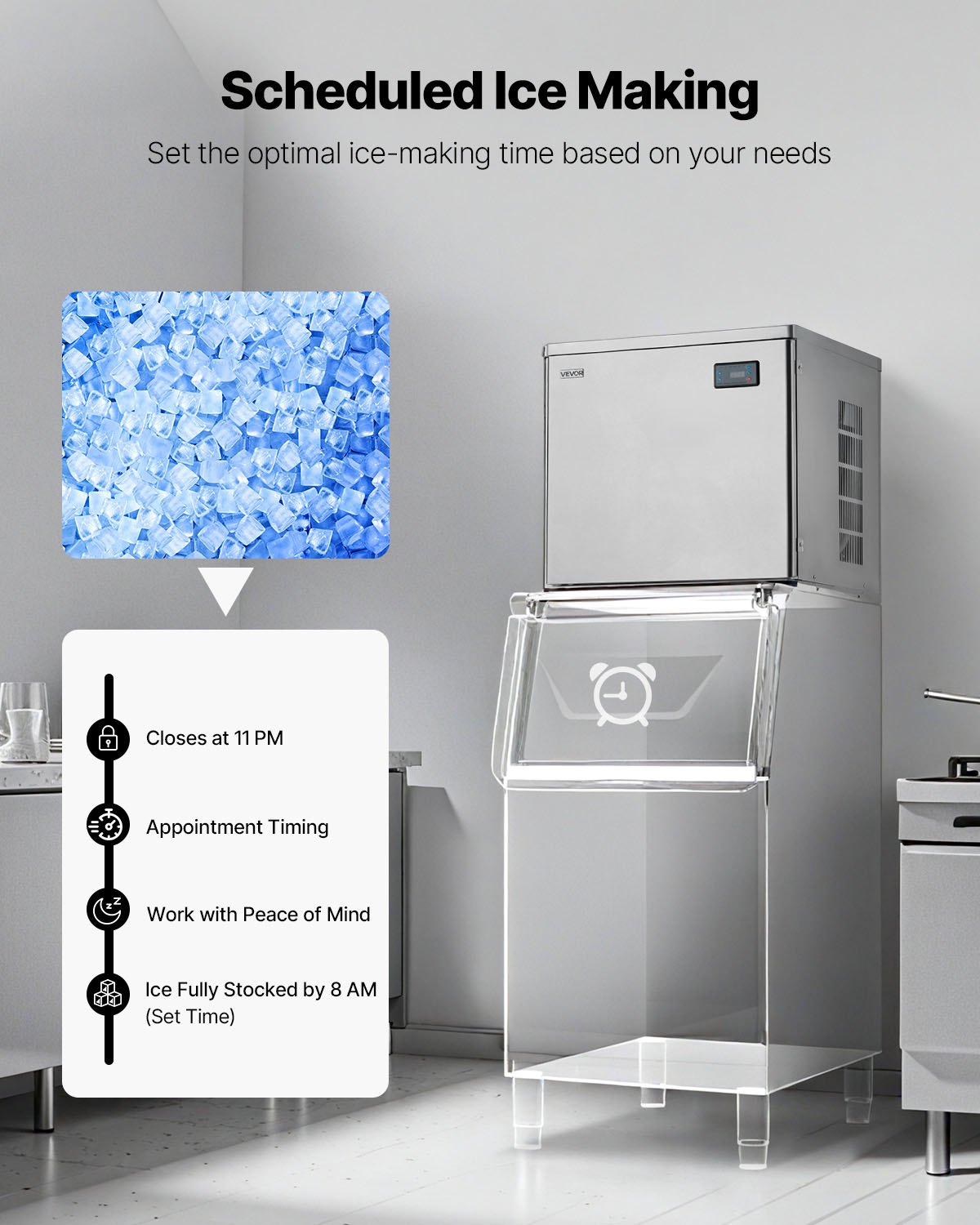 VEVOR Commercial Ice Maker Machine - Head, 204 kg/Day Stainless Steel Ice Machine with Scheduled Ice-Making, Self-Cleaning, Adjustable Thickness, Ideal for Restaurant Bar Cafe Hotel - Head Only