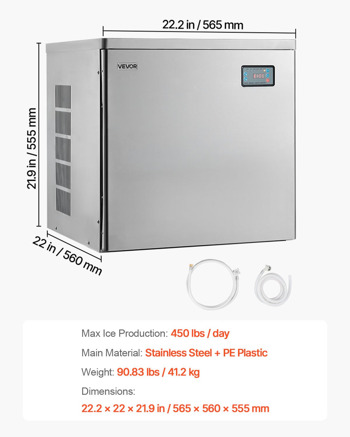 VEVOR Commercial Ice Maker Machine - Head, 204 kg/Day Stainless Steel Ice Machine with Scheduled Ice-Making, Self-Cleaning, Adjustable Thickness, Ideal for Restaurant Bar Cafe Hotel - Head Only