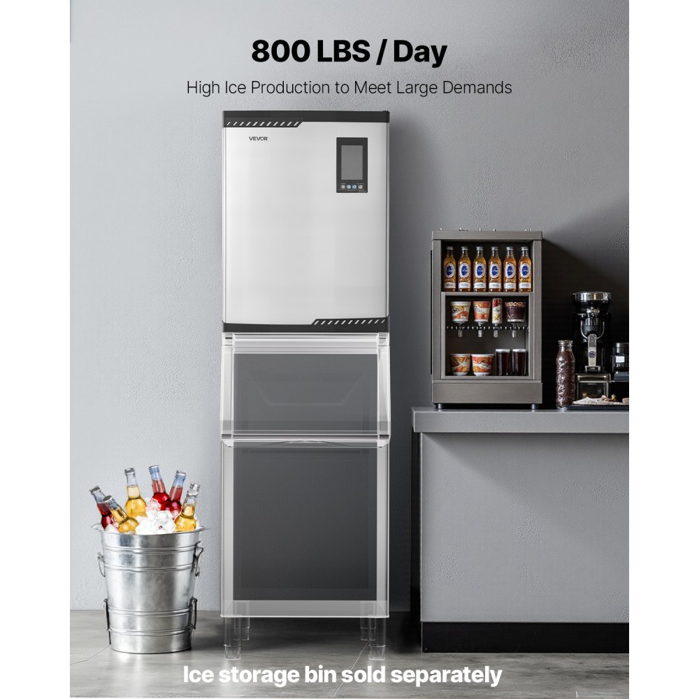 VEVOR Commercial Ice Maker Machine - Head, 800 Lbs/Day Stainless Steel Ice Machine with Scheduled Ice-Making, Self-Cleaning, Adjustable Thickness, Ideal for Restaurant Bar Cafe Hotel - Head Only