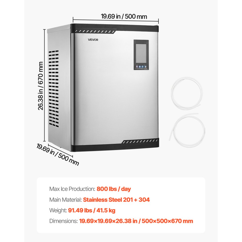 VEVOR Commercial Ice Maker Machine - Head, 800 Lbs/Day Stainless Steel Ice Machine with Scheduled Ice-Making, Self-Cleaning, Adjustable Thickness, Ideal for Restaurant Bar Cafe Hotel - Head Only