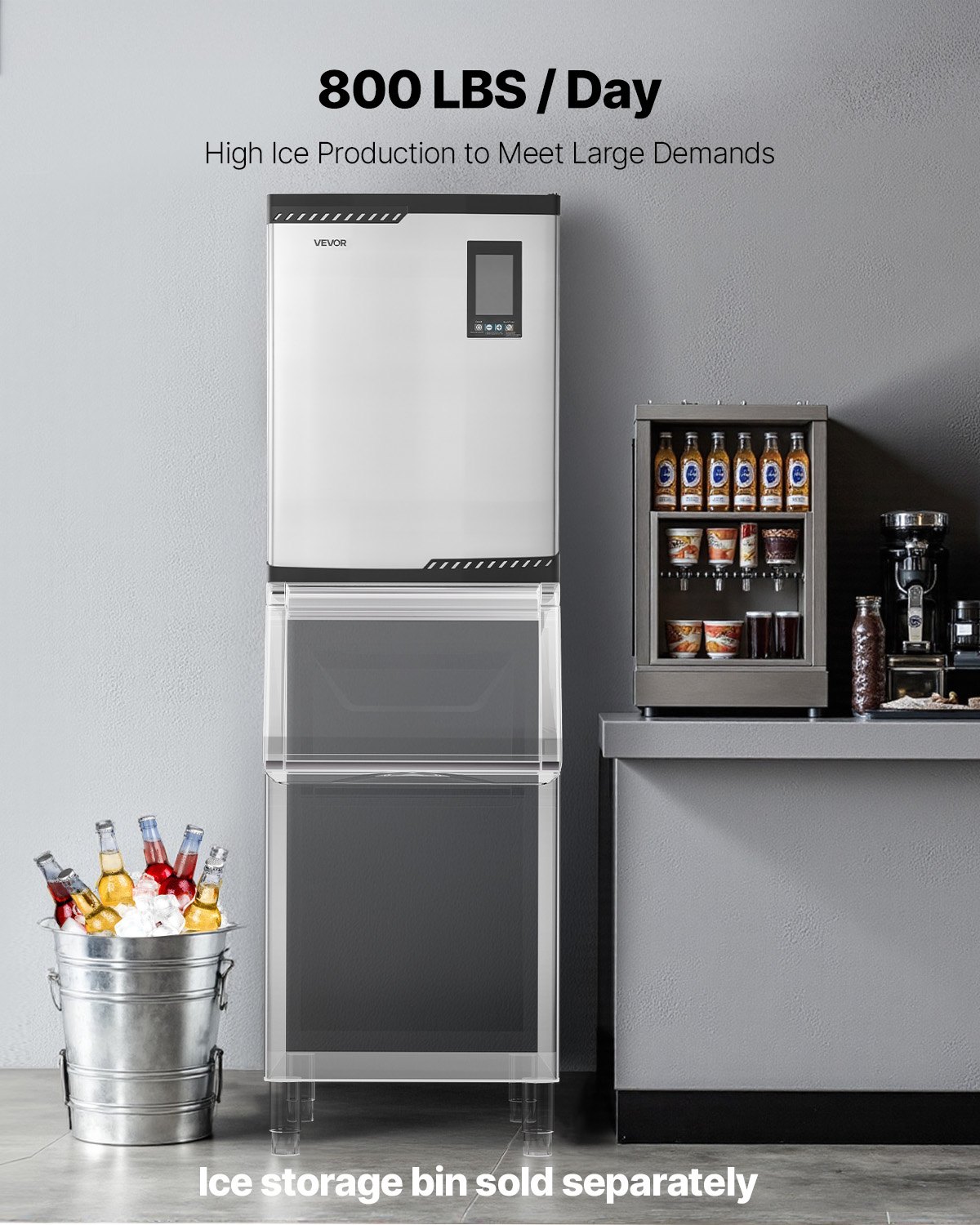 VEVOR Commercial Ice Maker Machine - Head, 800 Lbs/Day Stainless Steel Ice Machine with Scheduled Ice-Making, Self-Cleaning, Adjustable Thickness, Ideal for Restaurant Bar Cafe Hotel - Head Only