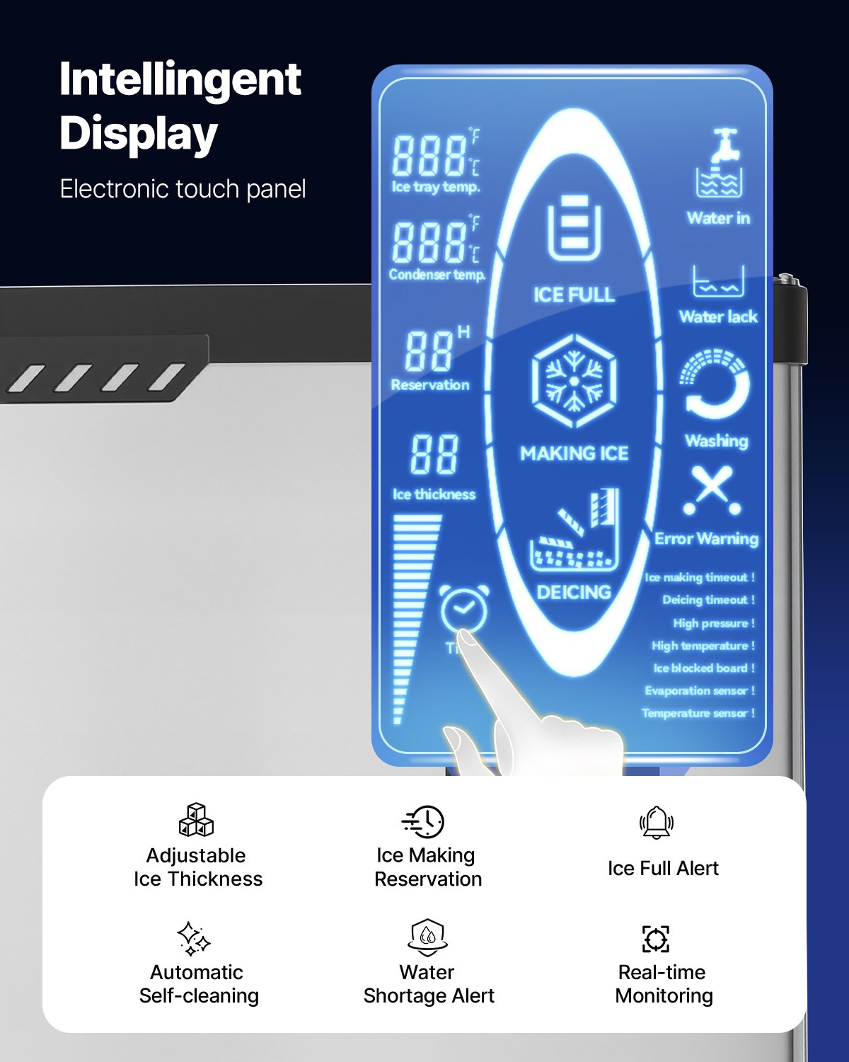 VEVOR Commercial Ice Maker Machine - Head, 800 Lbs/Day Stainless Steel Ice Machine with Scheduled Ice-Making, Self-Cleaning, Adjustable Thickness, Ideal for Restaurant Bar Cafe Hotel - Head Only