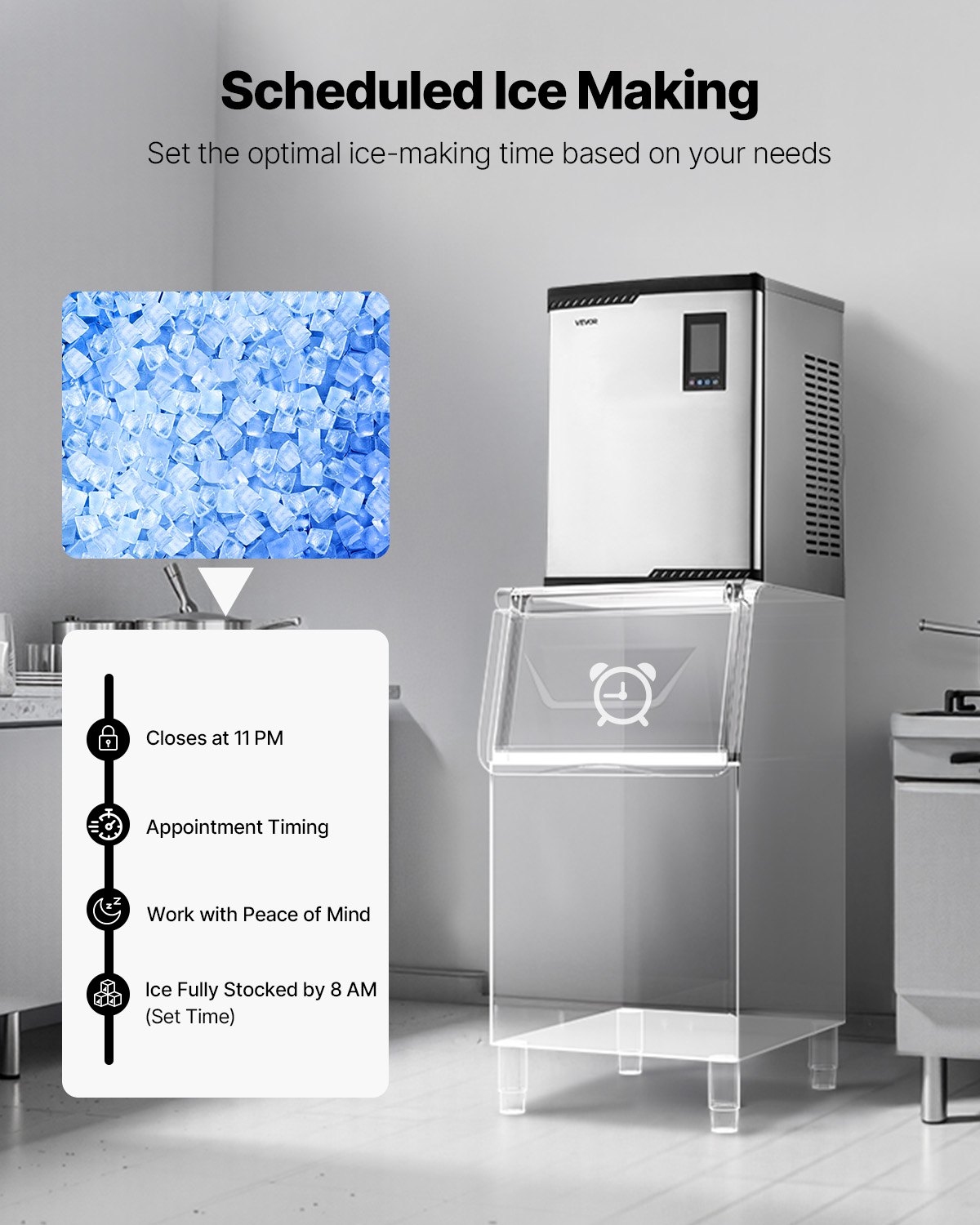 VEVOR Commercial Ice Maker Machine - Head, 800 Lbs/Day Stainless Steel Ice Machine with Scheduled Ice-Making, Self-Cleaning, Adjustable Thickness, Ideal for Restaurant Bar Cafe Hotel - Head Only