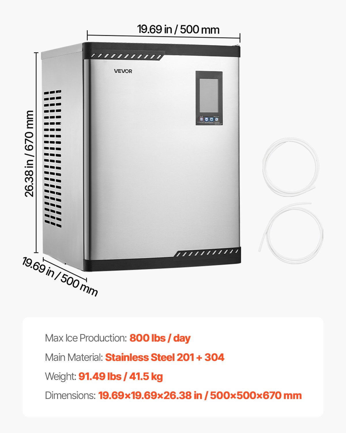 VEVOR Commercial Ice Maker Machine - Head, 800 Lbs/Day Stainless Steel Ice Machine with Scheduled Ice-Making, Self-Cleaning, Adjustable Thickness, Ideal for Restaurant Bar Cafe Hotel - Head Only