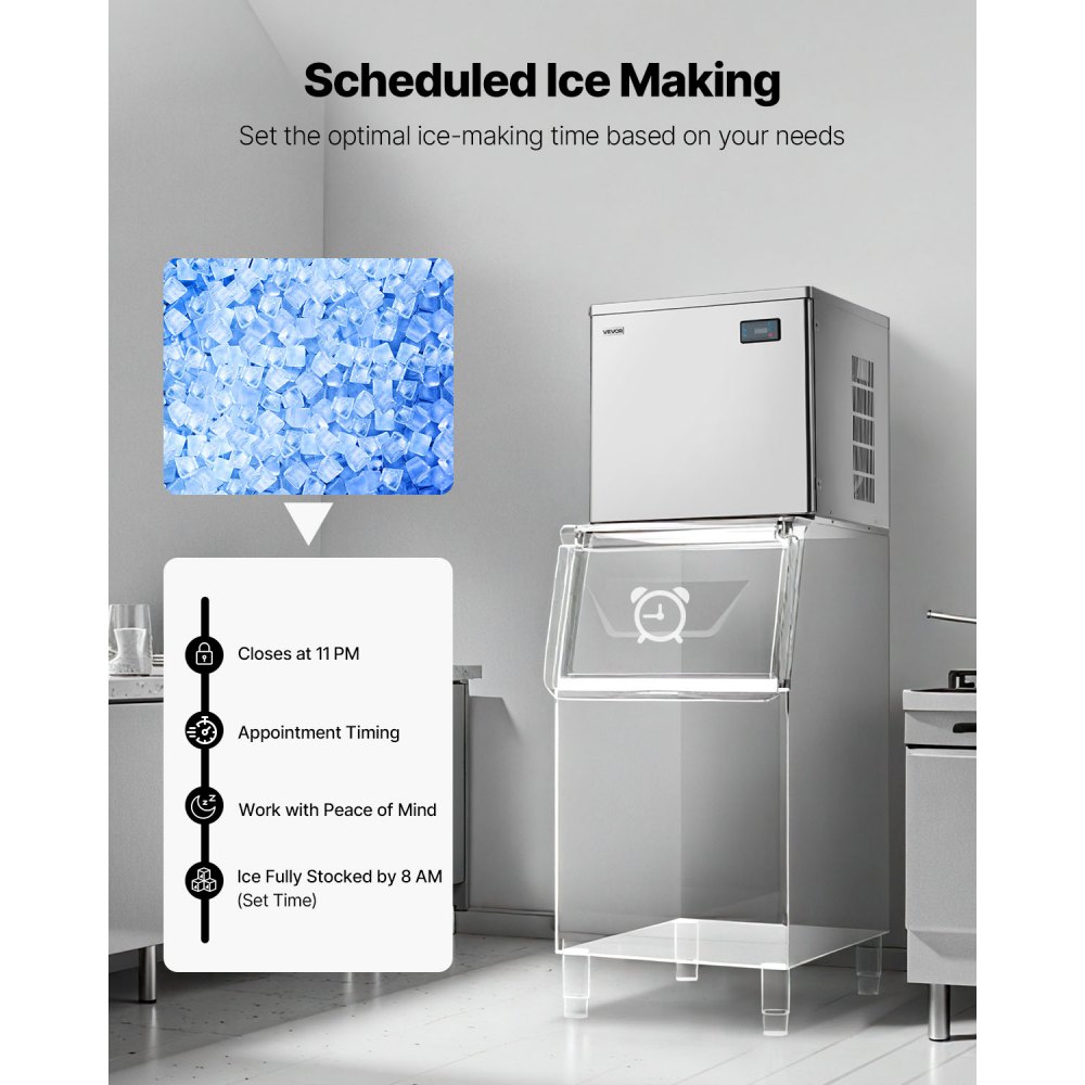 VEVOR Commercial Ice Maker Machine - Head, 650 Lbs/Day Stainless Steel Ice Machine with Scheduled Ice-Making, Self-Cleaning, Adjustable Thickness, Ideal for Restaurant Bar Cafe Hotel - Head Only