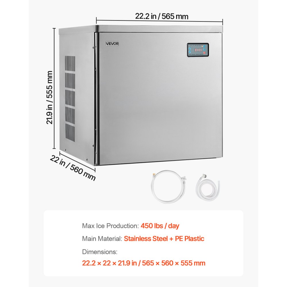 VEVOR Commercial Ice Maker Machine - Head, 650 Lbs/Day Stainless Steel Ice Machine with Scheduled Ice-Making, Self-Cleaning, Adjustable Thickness, Ideal for Restaurant Bar Cafe Hotel - Head Only