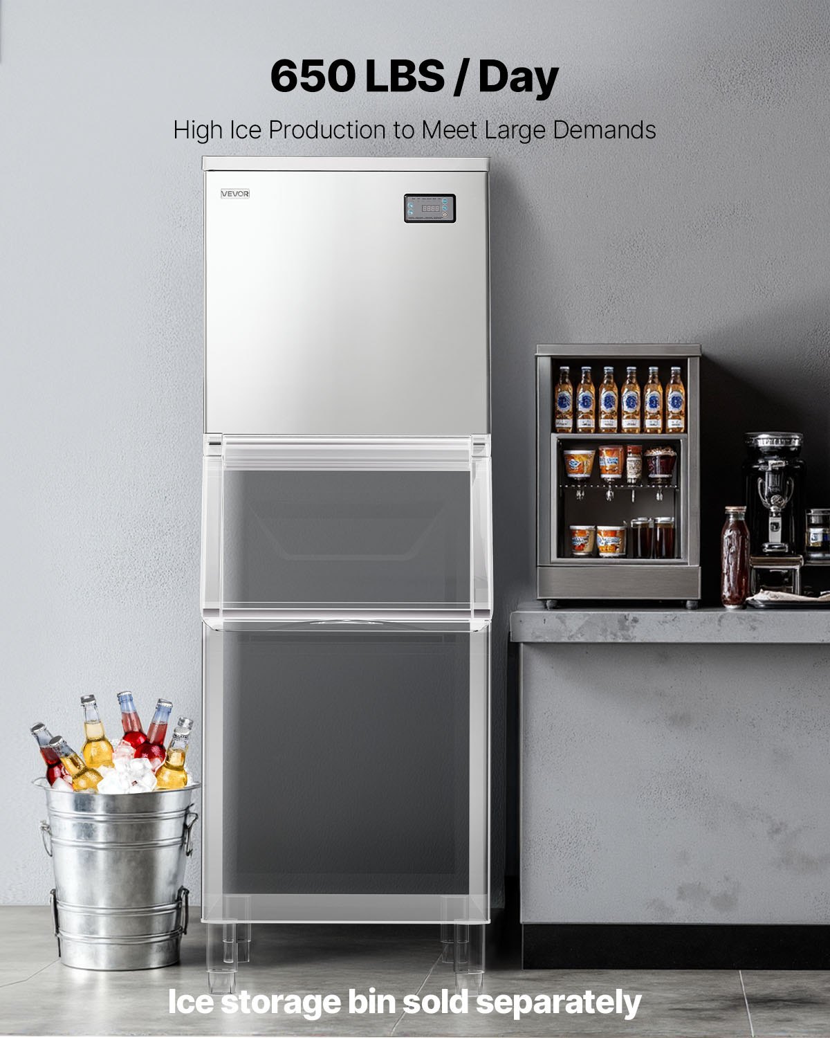 VEVOR Commercial Ice Maker Machine - Head, 650 Lbs/Day Stainless Steel Ice Machine with Scheduled Ice-Making, Self-Cleaning, Adjustable Thickness, Ideal for Restaurant Bar Cafe Hotel - Head Only