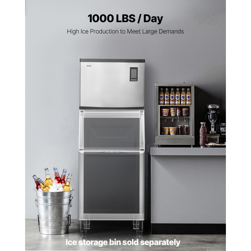 VEVOR Commercial Ice Maker Machine - Head, 1000 Lbs/Day Stainless Steel Ice Machine with Scheduled Ice-Making, Self-Cleaning, Adjustable Thickness, Ideal for Restaurant Bar Cafe Hotel - Head Only