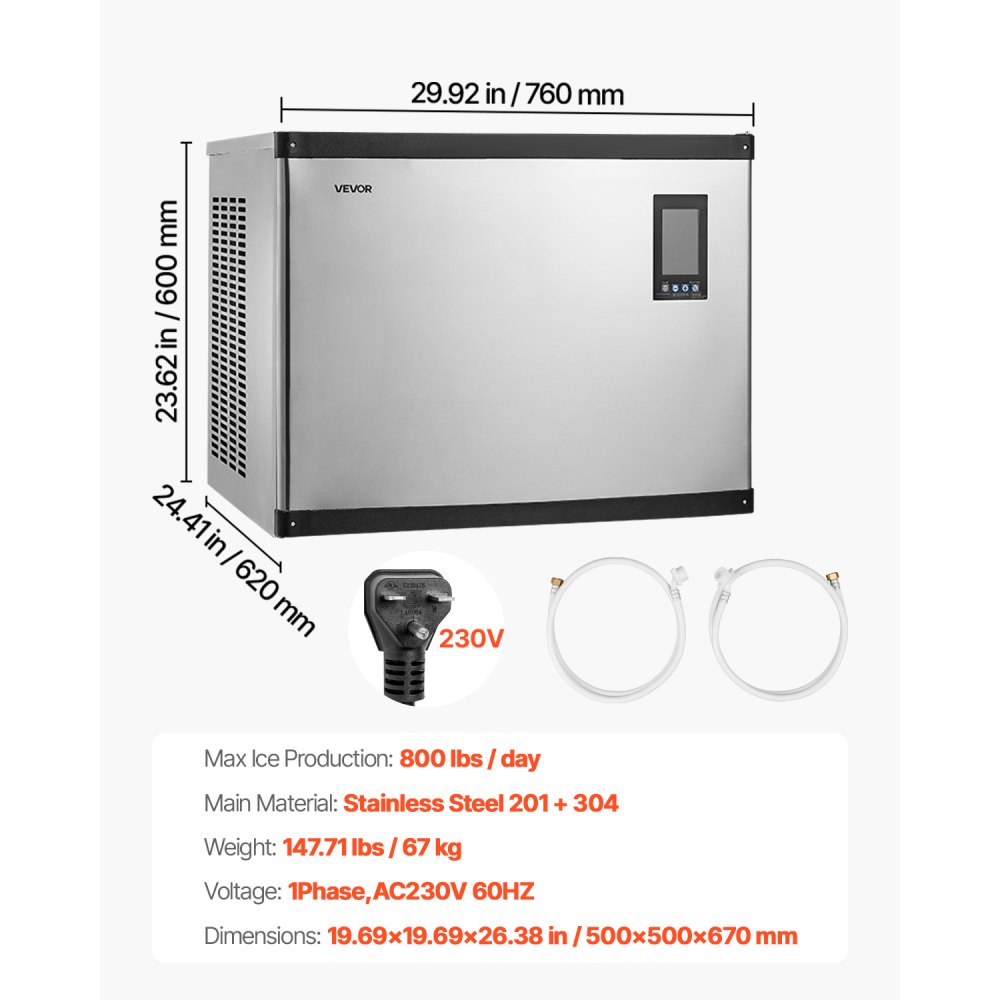 VEVOR Commercial Ice Maker Machine - Head, 1000 Lbs/Day Stainless Steel Ice Machine with Scheduled Ice-Making, Self-Cleaning, Adjustable Thickness, Ideal for Restaurant Bar Cafe Hotel - Head Only