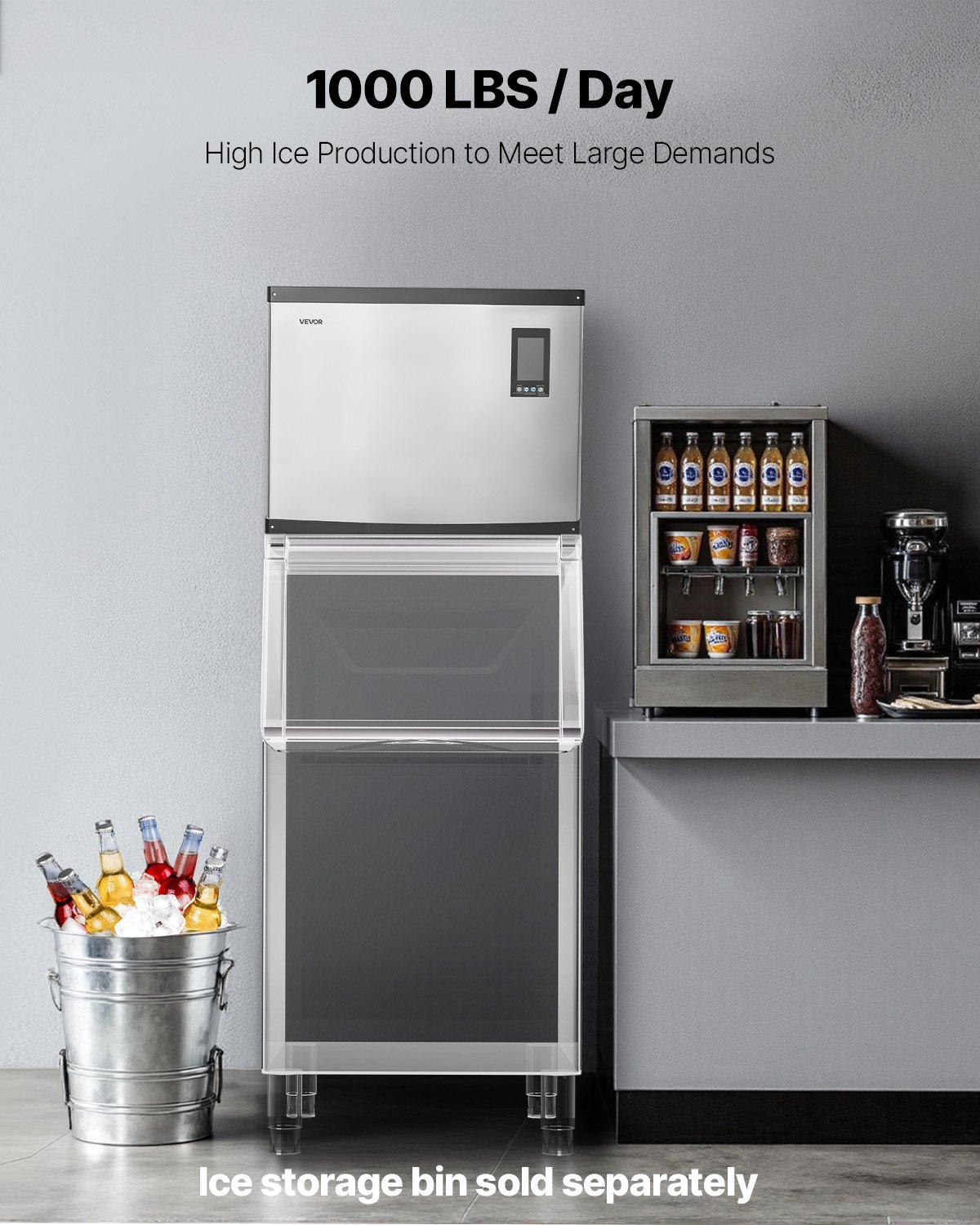 VEVOR Commercial Ice Maker Machine - Head, 1000 Lbs/Day Stainless Steel Ice Machine with Scheduled Ice-Making, Self-Cleaning, Adjustable Thickness, Ideal for Restaurant Bar Cafe Hotel - Head Only