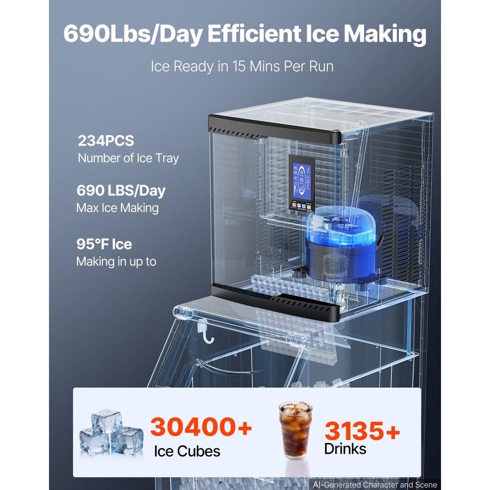 VEVOR Commercial Ice Maker Machine 760 Lbs/24H Stainless Steel Head Only, Ice-Making for Restaurant Bar Cafe Hotel, Ice Ready in 15 Mins, with Self-Cleaning, 234 pcs Ice Tray, Adjustable Thickness