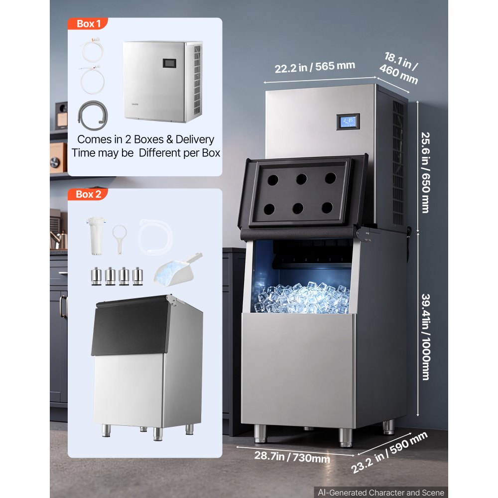 VEVOR Commercial Ice Maker Machine 760 Lbs/24H Stainless Steel Head Only, Ice-Making for Restaurant Bar Cafe Hotel, Ice Ready in 15 Mins, with Self-Cleaning, 234 pcs Ice Tray, Adjustable Thickness
