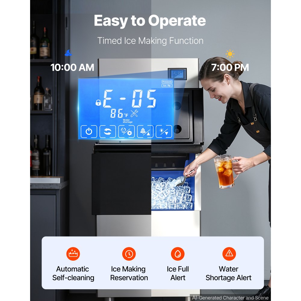 VEVOR Commercial Ice Maker Machine 370 Lbs/24H Stainless Steel Head Only, Ice-Making for Restaurant Bar Cafe Hotel, Ice Ready in 15 Mins, with Self-Cleaning, 132 pcs Ice Tray, Adjustable Thickness