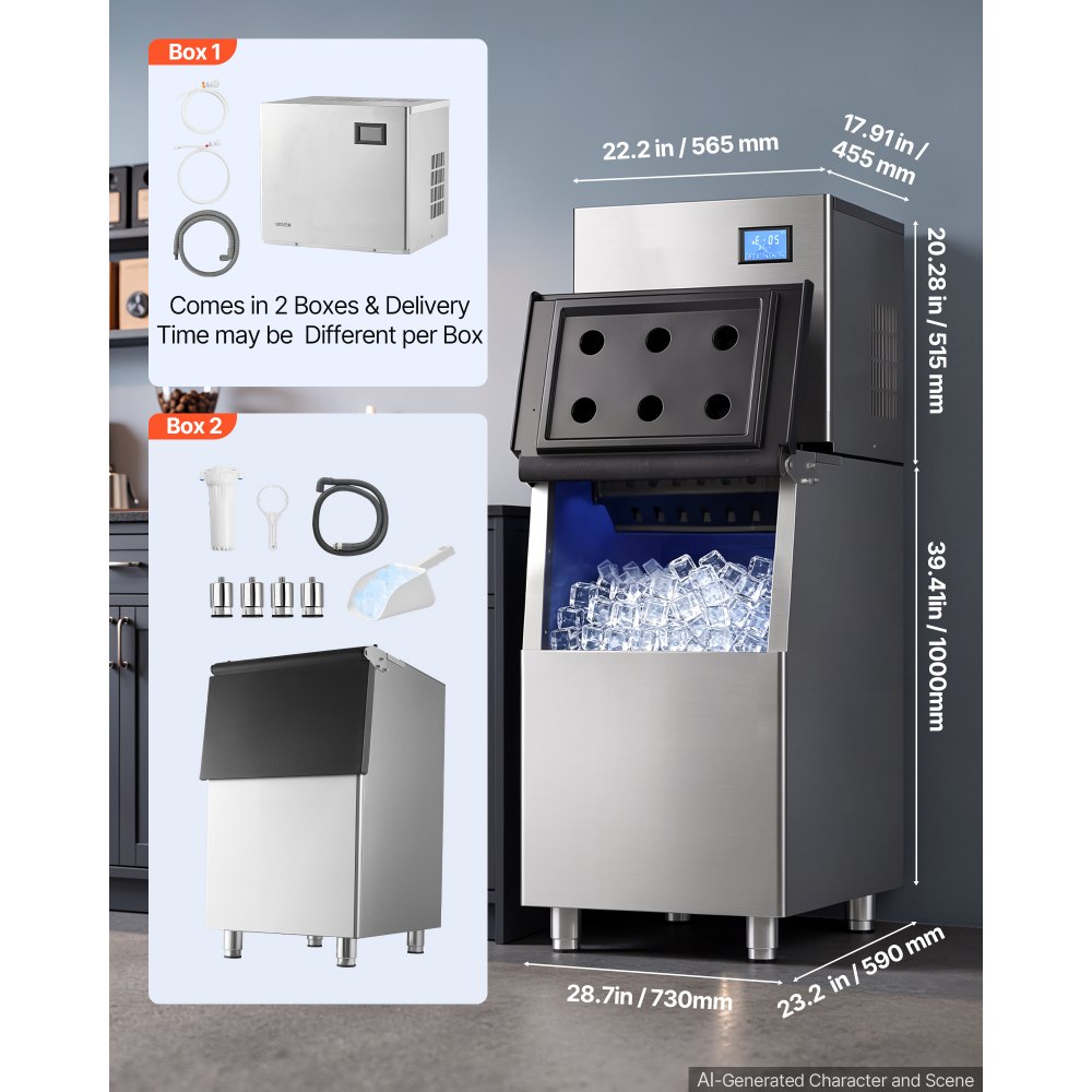 VEVOR Commercial Ice Maker Machine 370 Lbs/24H Stainless Steel Head Only, Ice-Making for Restaurant Bar Cafe Hotel, Ice Ready in 15 Mins, with Self-Cleaning, 132 pcs Ice Tray, Adjustable Thickness