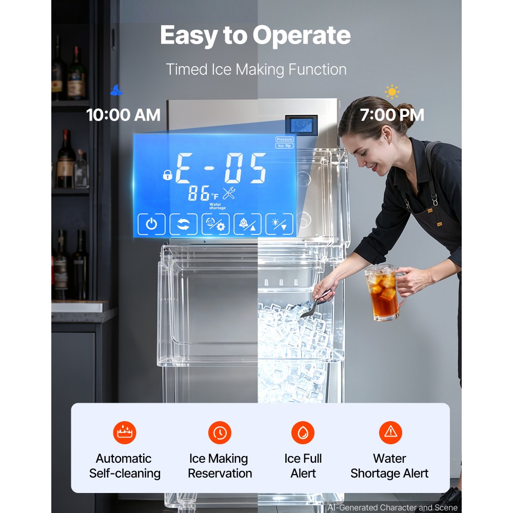 VEVOR Commercial Ice Maker Machine 168 kg/24H Stainless Steel Head Only, Ice-Making for Restaurant Bar Cafe Hotel, Ice Ready in 15 Mins, with Self-Cleaning, 132 pcs Ice Tray, Adjustable Thickness