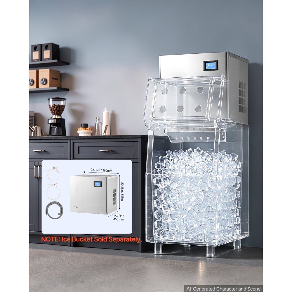 VEVOR Commercial Ice Maker Machine 168 kg/24H Stainless Steel Head Only, Ice-Making for Restaurant Bar Cafe Hotel, Ice Ready in 15 Mins, with Self-Cleaning, 132 pcs Ice Tray, Adjustable Thickness