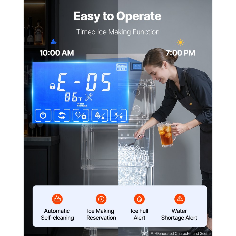 VEVOR Commercial Ice Maker Machine 209 kg/24H Stainless Steel Head Only, Ice-Making for Restaurant Bar Cafe Hotel, Ice Ready in 15 Mins, with Self-Cleaning, 156 pcs Ice Tray, Adjustable Thickness