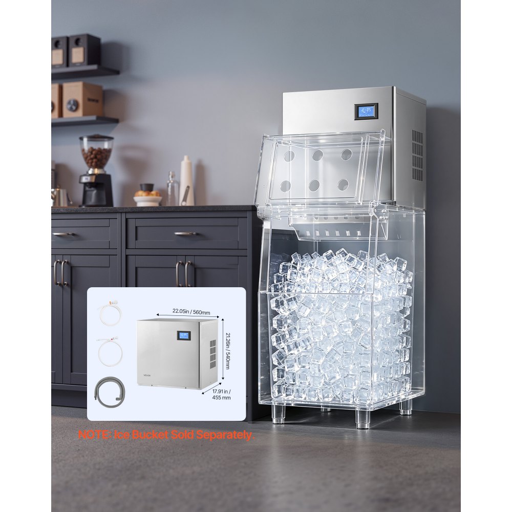 VEVOR Commercial Ice Maker Machine 209 kg/24H Stainless Steel Head Only, Ice-Making for Restaurant Bar Cafe Hotel, Ice Ready in 15 Mins, with Self-Cleaning, 156 pcs Ice Tray, Adjustable Thickness