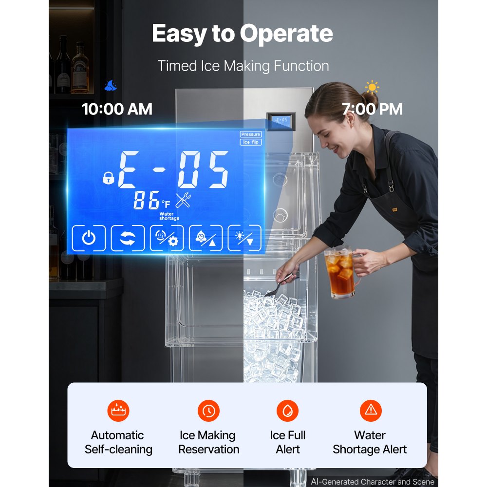 VEVOR Commercial Ice Maker Machine 254 kg/24H Stainless Steel Head Only, Ice-Making for Restaurant Bar Cafe Hotel, Ice Ready in 15 Mins, with Self-Cleaning, 182 pcs Ice Tray, Adjustable Thickness