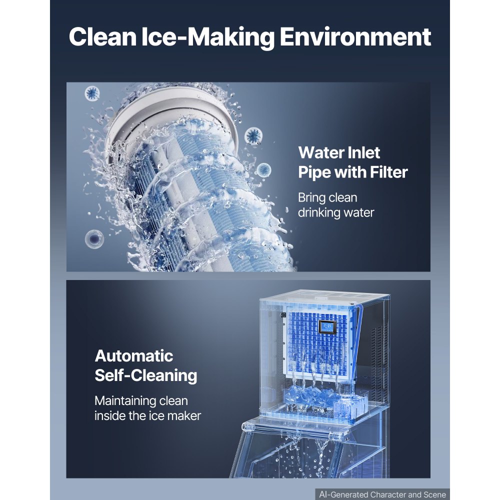VEVOR Commercial Ice Maker Machine 254 kg/24H Stainless Steel Head Only, Ice-Making for Restaurant Bar Cafe Hotel, Ice Ready in 15 Mins, with Self-Cleaning, 182 pcs Ice Tray, Adjustable Thickness