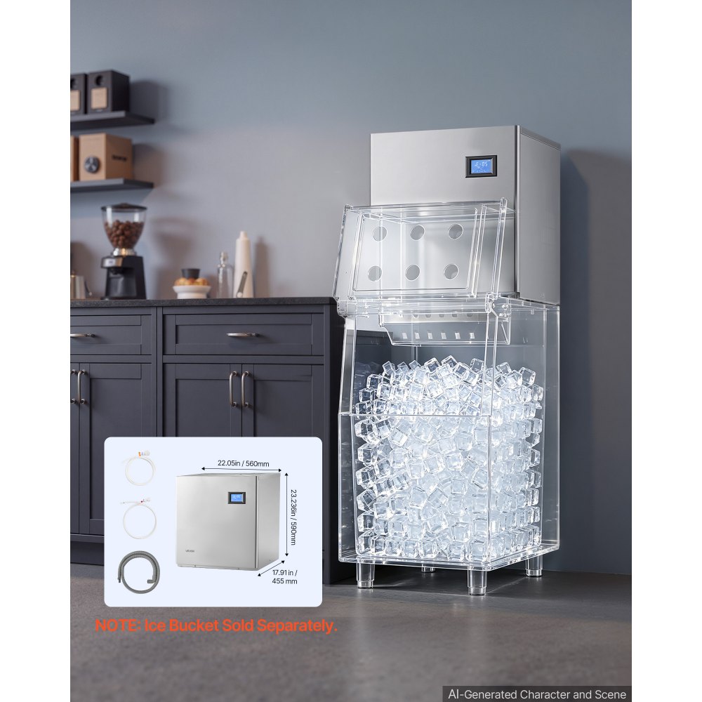VEVOR Commercial Ice Maker Machine 254 kg/24H Stainless Steel Head Only, Ice-Making for Restaurant Bar Cafe Hotel, Ice Ready in 15 Mins, with Self-Cleaning, 182 pcs Ice Tray, Adjustable Thickness