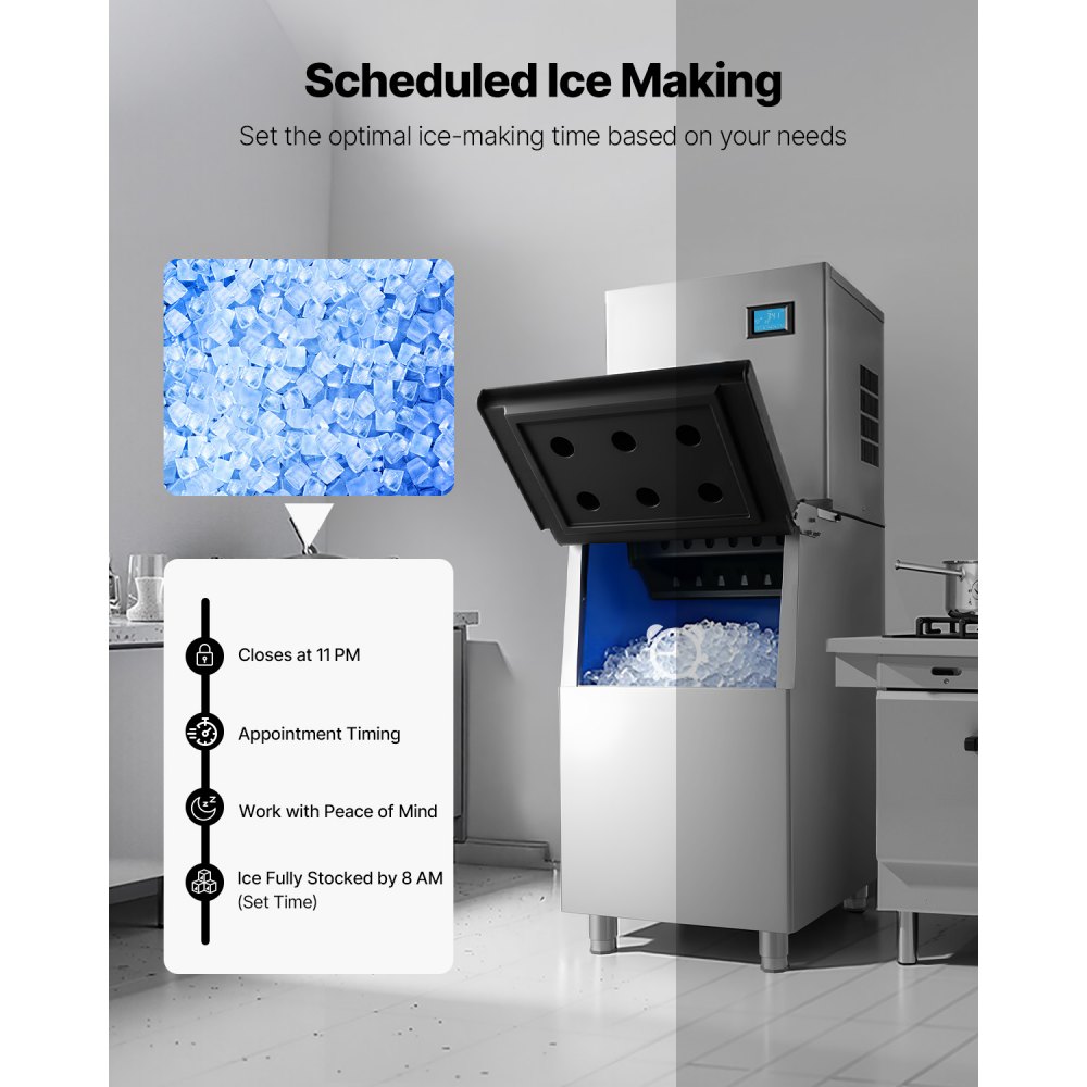 VEVOR Commercial Ice Maker Machine, 360LBS/24H Ice-Making Machine with 250LBS Large Storage Bin, Auto Self-Cleaning Ice Maker with Touchscreen for Bar Cafe Restaurant Business Commercial