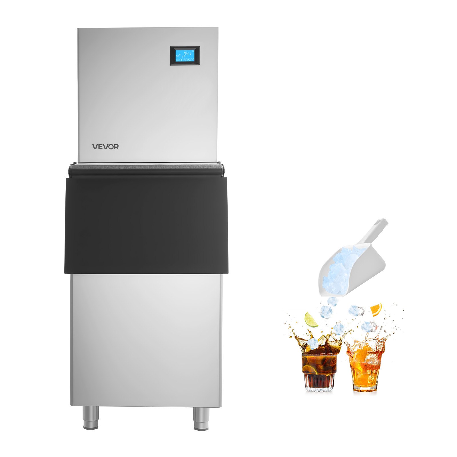 VEVOR Commercial Ice Maker Machine, 360LBS/24H Ice-Making Machine with 250LBS Large Storage Bin, Auto Self-Cleaning Ice Maker with Touchscreen for Bar Cafe Restaurant Business Commercial