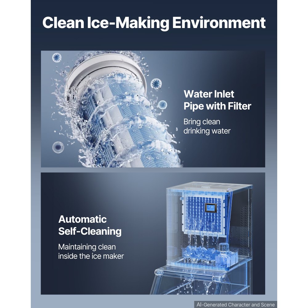 VEVOR Commercial Ice Maker Machine 168 kg/24H Ice-Making Stainless Steel, for Bar Cafe Restaurant Business, Ice Ready in 15 Mins, Freestanding with 113 kg Ice Storage Bin and Auto Self-Cleaning