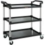 VEVOR utility service cart with 3 black shelves, metal handles, and swivel casters for easy mobility.