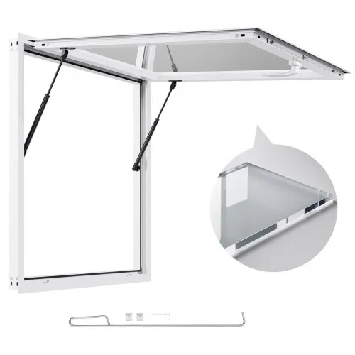 VEVOR Concession Window 92x92 cm, Aluminum Alloy Frame Service Window for Food Truck, Up to 85 Degrees Stand Serving Window with Awning Door and Drag Hook, Rainwater Resistant for Concession Trailers
