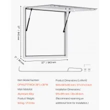 36x36in Concession Stand Serving Window Food Truck Service Awning Aluminum Alloy