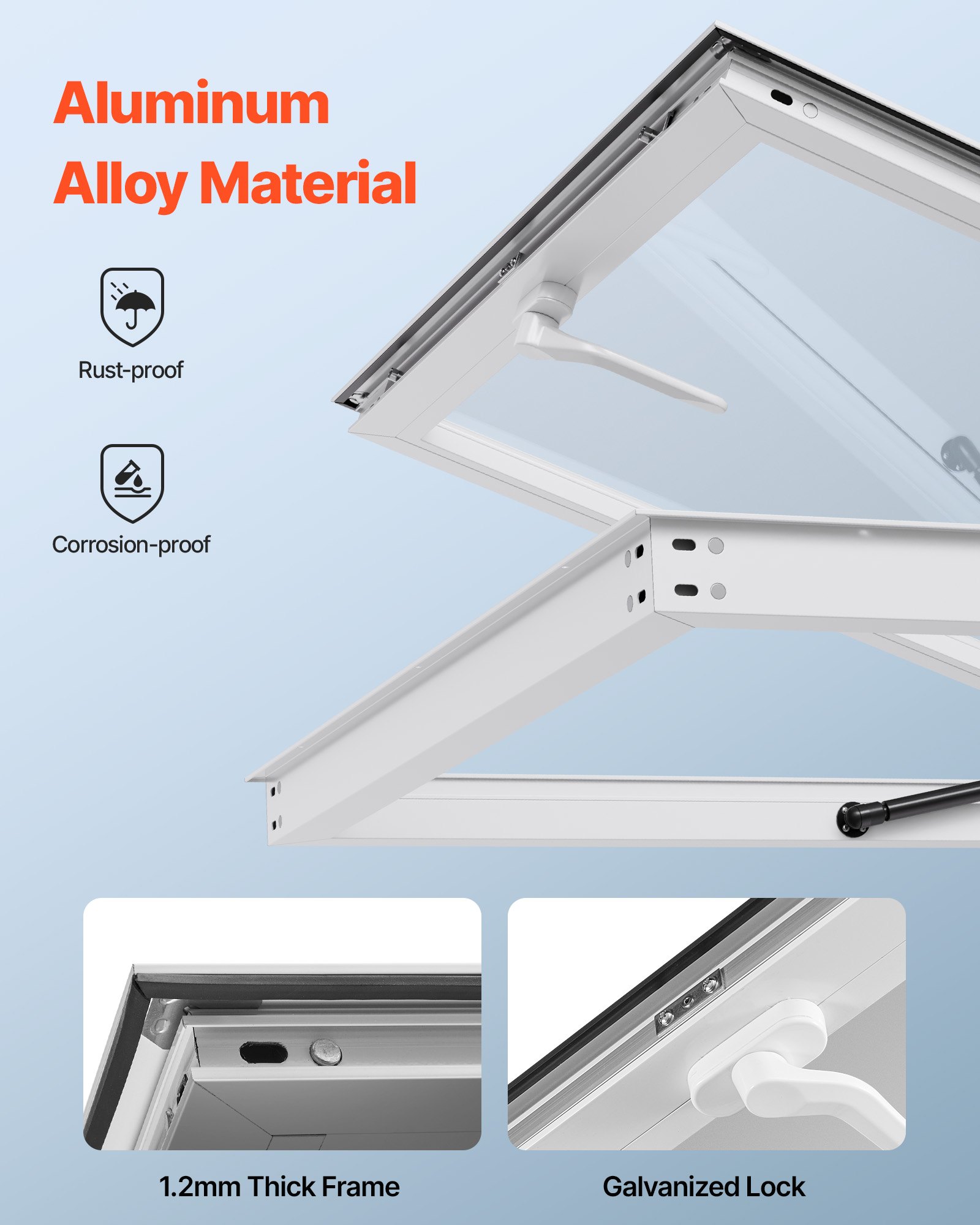 VEVOR Concession Window 92x92 cm, Aluminum Alloy Frame Service Window for Food Truck, Up to 85 Degrees Stand Serving Window with Awning Door and Drag Hook, Rainwater Resistant for Concession Trailers