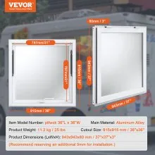 VEVOR Concession Window 36"x36", Aluminum Alloy Food Truck Service Window with Awning Door & Drag Hook, Up to 85 Degrees Stand Serving Window for Food Trucks Concession Trailers, Glass Not Included