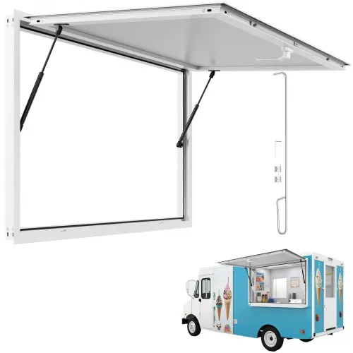 VEVOR Concession Window 135x84 cm, Aluminum Alloy Frame Service Window for Food Truck, Up to 85 Degrees Stand Serving Window with Awning Door and Drag Hook, Rainwater Resistant for Concession Trailer